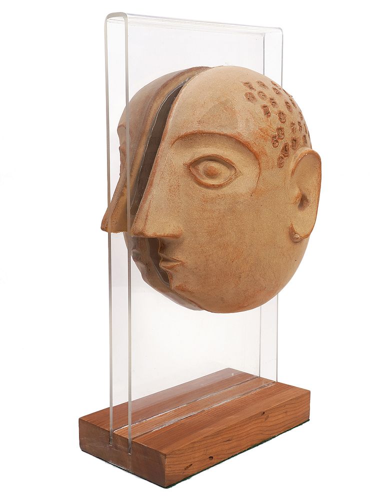 Appraisal: Split Head Stoneware Sculpture by David Gil Split head stoneware