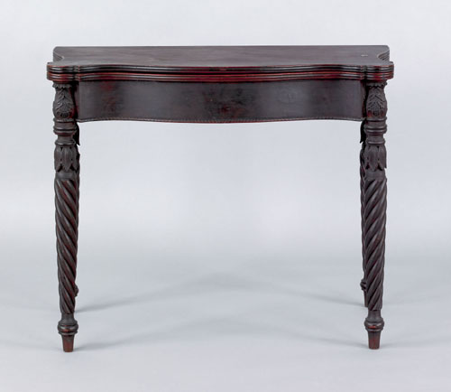 Appraisal: Massachusetts Federal mahogany serpentine card table ca with rope twist