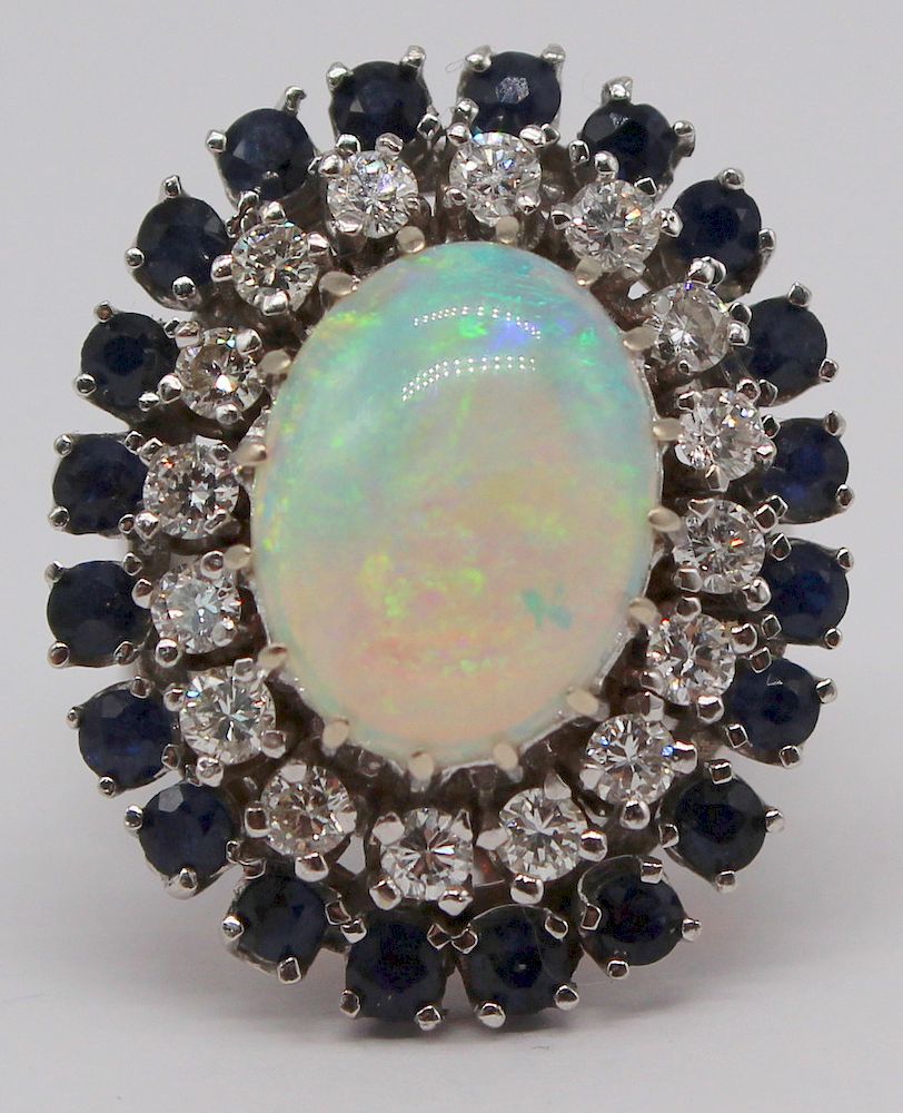 Appraisal: JEWELRY kt Gold Opal Diamond and Sapphire Cocktail Ring Vintage