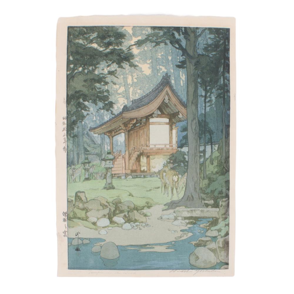 Appraisal: HIROSHI YOSHIDA JAPANESE - TEMPLE IN THE WOOD WOODBLOCK PRINT