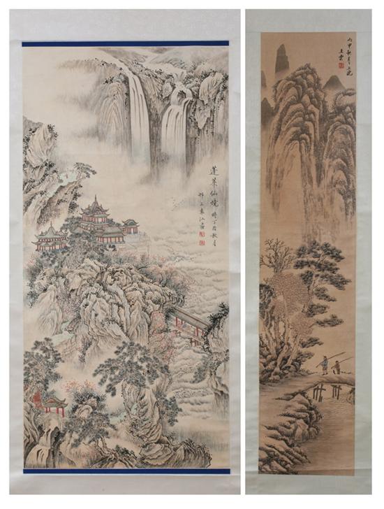 Appraisal: AFTER YUAN JIANG Chinese Qing Dynasty PENGLAI FAIRYLAND together with