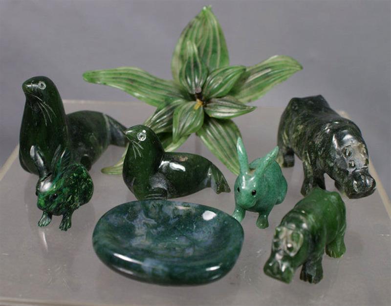 Appraisal: assorted dark green jade figural carvings longest Estimate -