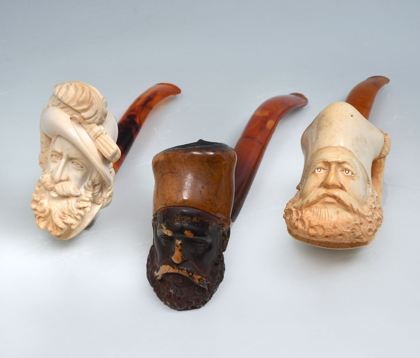 Appraisal: MEERSCHAUM PIECE MENS HEAD PIPE LOT Largest Approx '' l