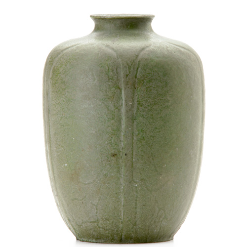 Appraisal: GRUEBY Vase with impressed full-height leaves under a leathery matte