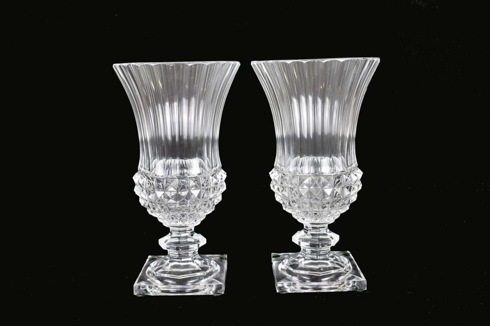 Appraisal: PAIR OF VAL SAINT LAMBERT COLORLESS GLASS URNSEtched signature in