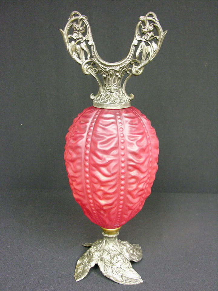 Appraisal: RED SATIN GLASS GARNITURE h - circa bruise to glass