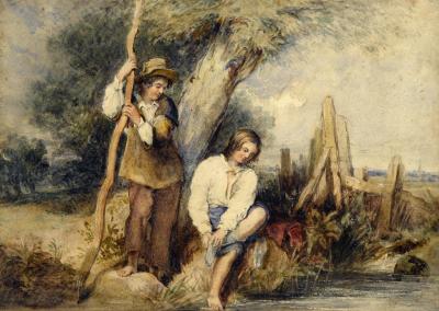 Appraisal: THOMAS HARTLEY CROMEK Two Boys by a Stream signed and