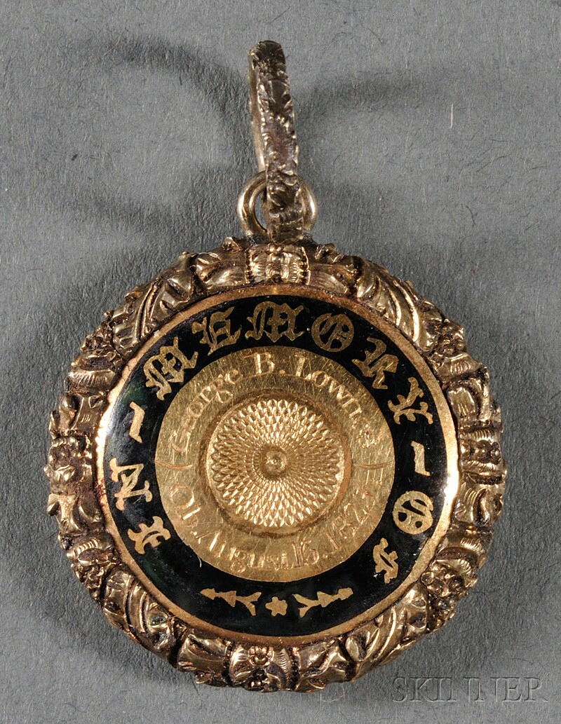 Appraisal: Small Enamel and kt Gold Hairwork Memorial Pendant probably Philadelphia