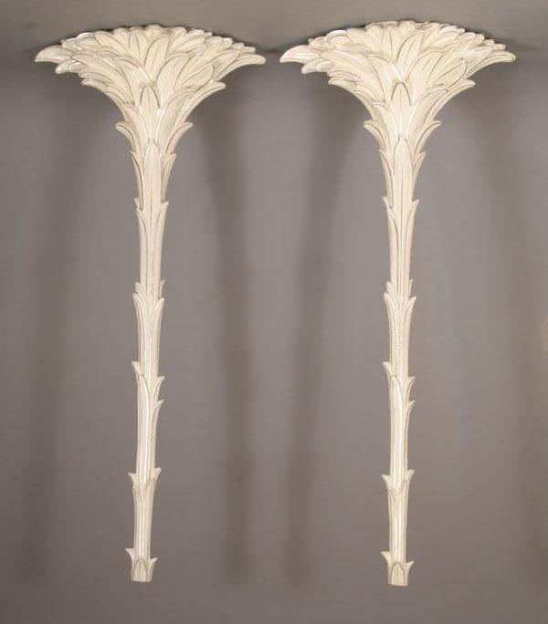 Appraisal: Pair Serge Roche style palm tree torchiere wall mounts cast