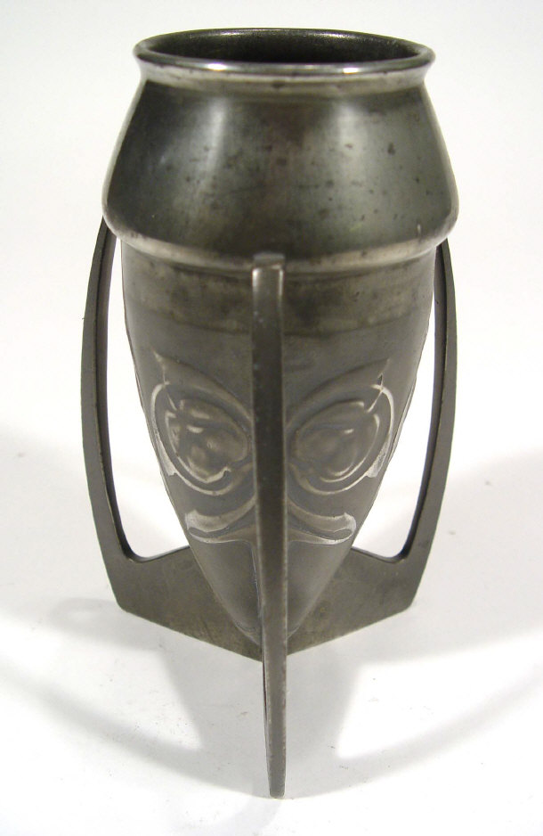 Appraisal: Libertys Tudric Art Nouveau pewter bombe vase embossed with stylised