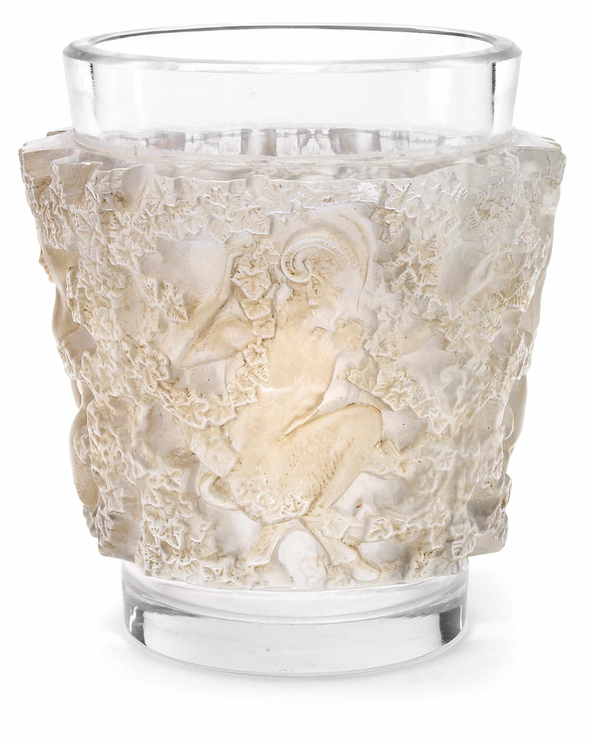 Appraisal: A Ren Lalique molded clear and frosted glass vase Bacchus