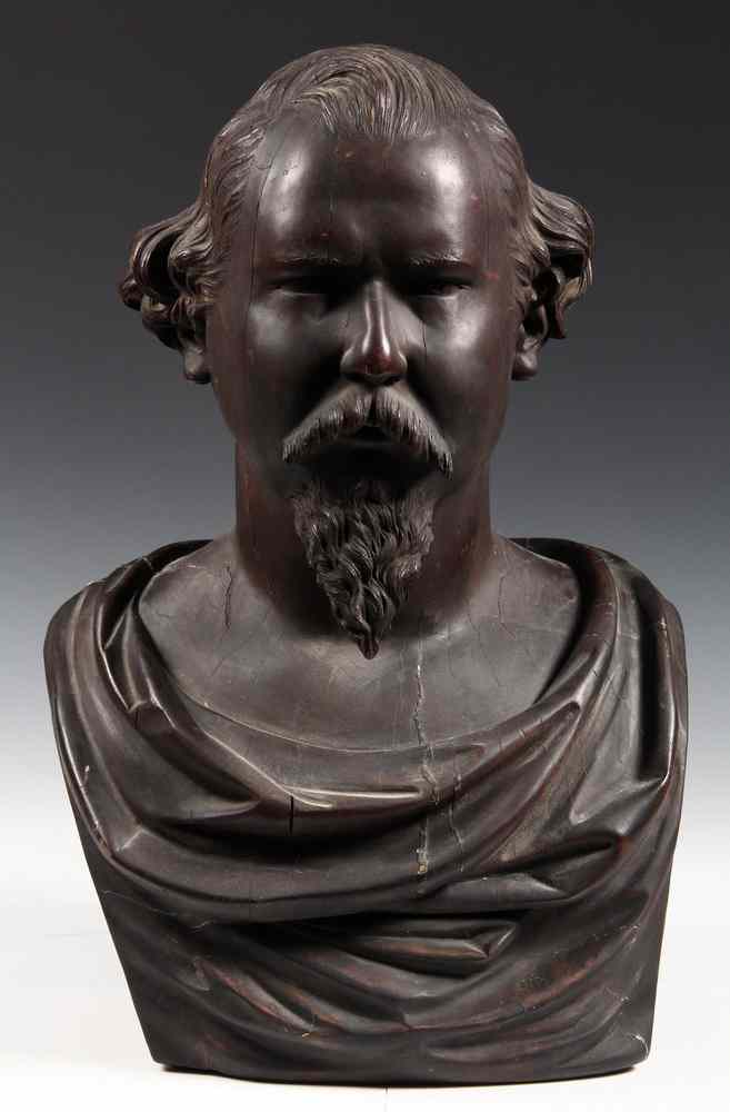 Appraisal: BUST OF A GENTLEMAN- finely carved ebonized hardwood Neo-classical style