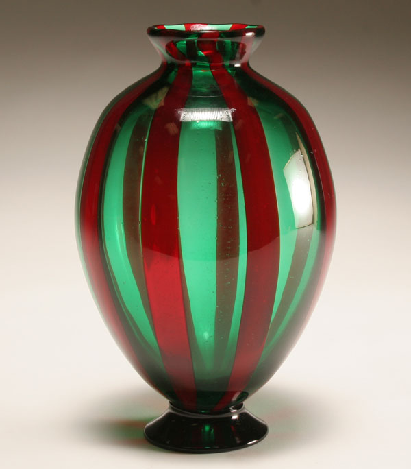 Appraisal: M Pavonello e Figli green and red art glass footed