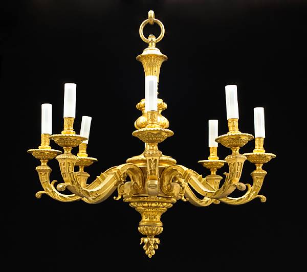 Appraisal: A Regence style gilt bronze eight light chandelier late th