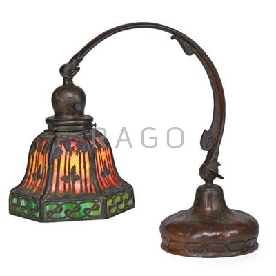 Appraisal: HANDEL Adjustable desk lamp with tropical shade Meriden CT s