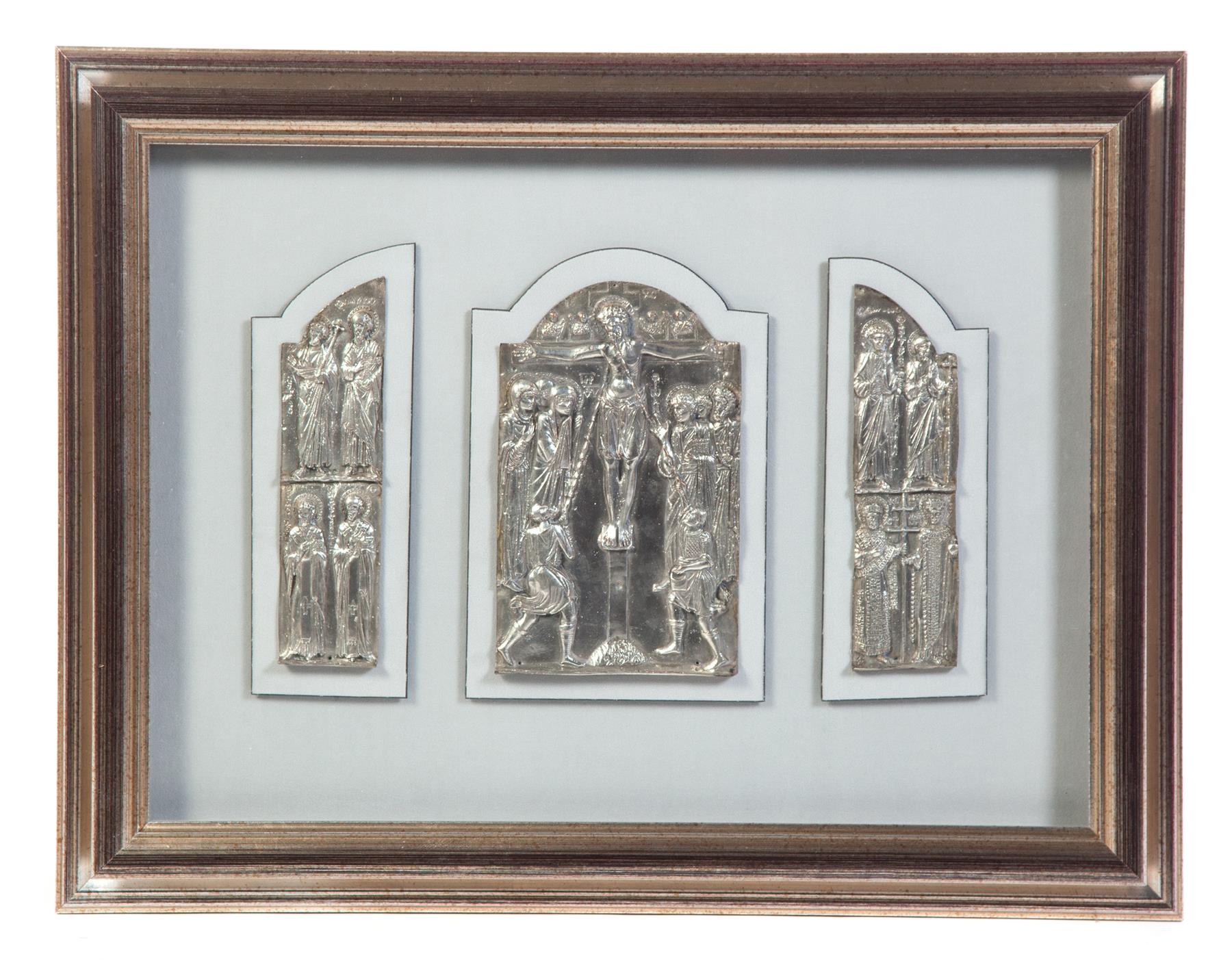 Appraisal: EASTERN EUROPEAN ICON Late th-early th century White metal triptych