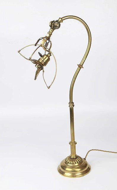 Appraisal: Arts CraftsBrass table lampwith curved neck and adjustable light fittingwith