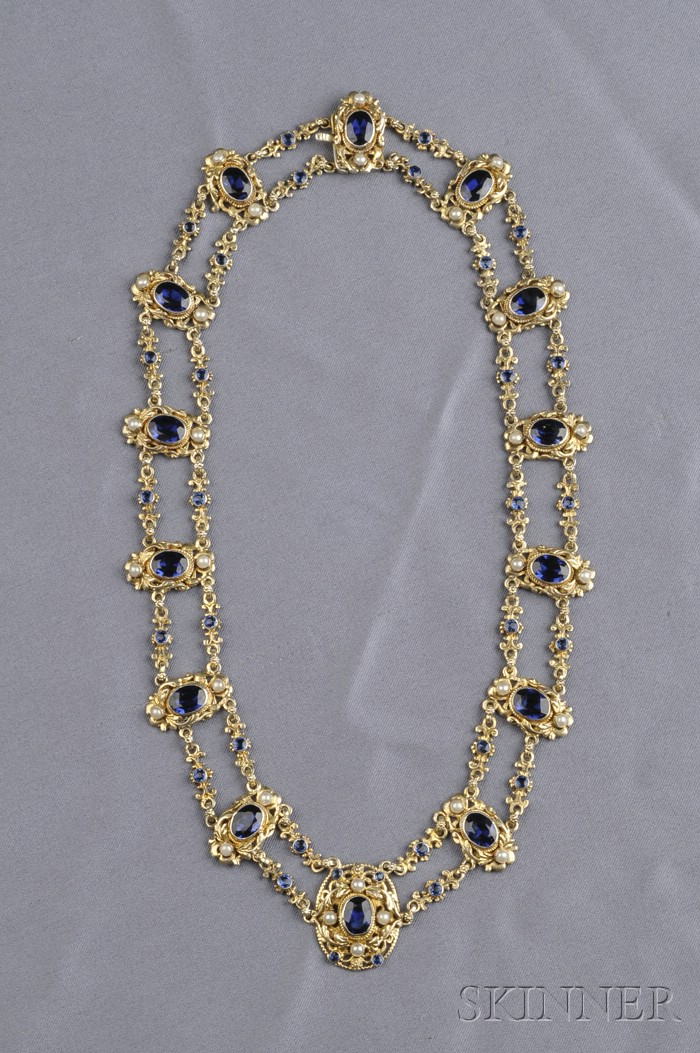 Appraisal: Renaissance Revival Silver-Gilt Necklace Austria-Hungary set with cushion and circular-cut