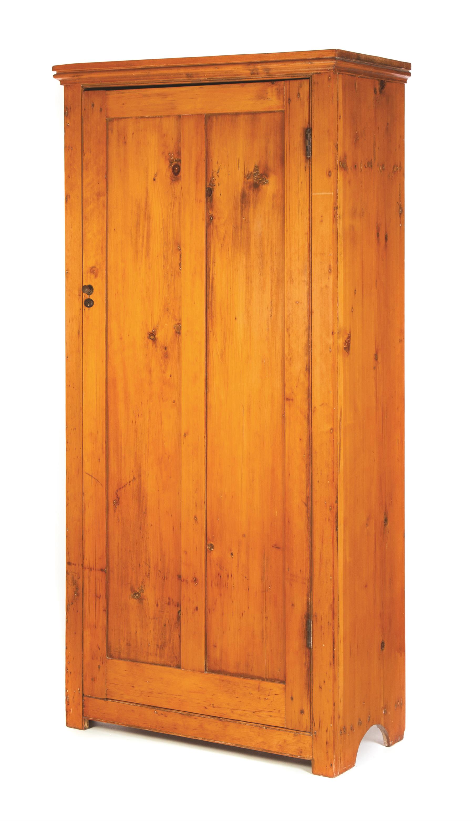 Appraisal: AMERICAN WARDROBE Second half- th century pine One-piece wardrobe with