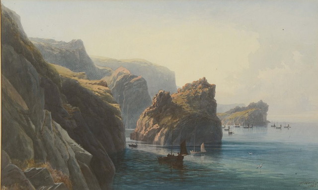 Appraisal: Thomas Hart British - Fishing boat by the cliffs possibly