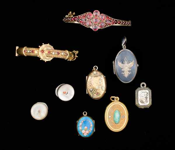 Appraisal: Costume Lockets Ear clips Bracelet Jewelry A grouping of lockets