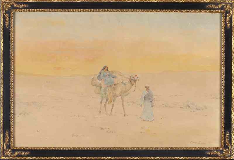 Appraisal: Henry Bacon Am - Orientalist Scenewatercolor on paper of desert