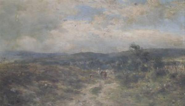 Appraisal: Scottish school Cattleherder in a landscape Oil on canvas cm