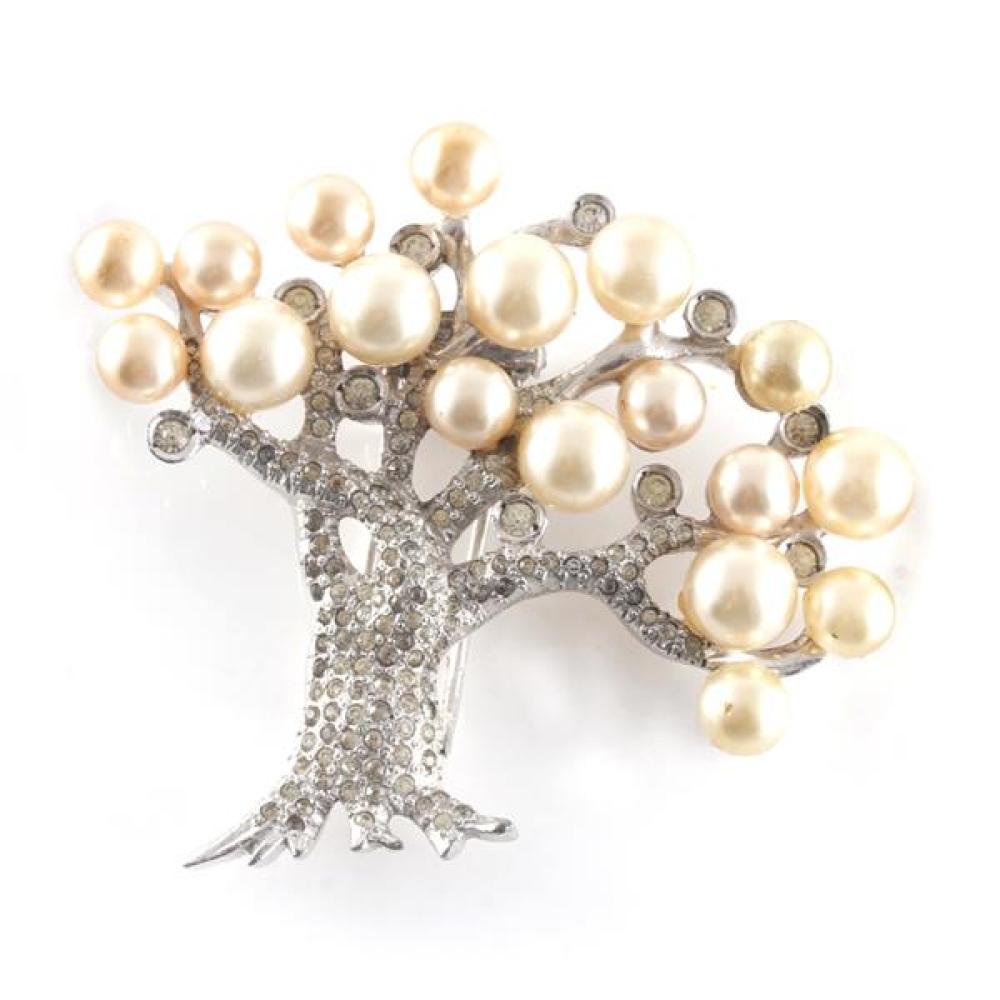 Appraisal: SIGNED PENNINO FIGURAL TREE PIN CLIP WITH FAUX PEARLS AND