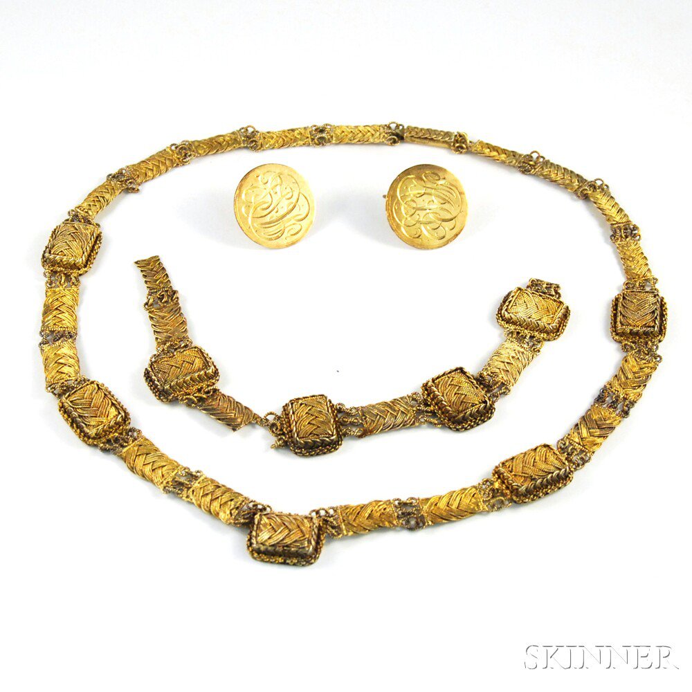 Appraisal: Small Group of Gold and Gilt Jewelry a pair of