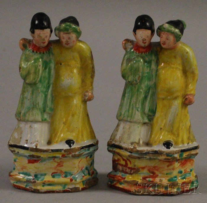 Appraisal: Pair of European Tin Glazed Earthenware Chinoiserie Figures ht in