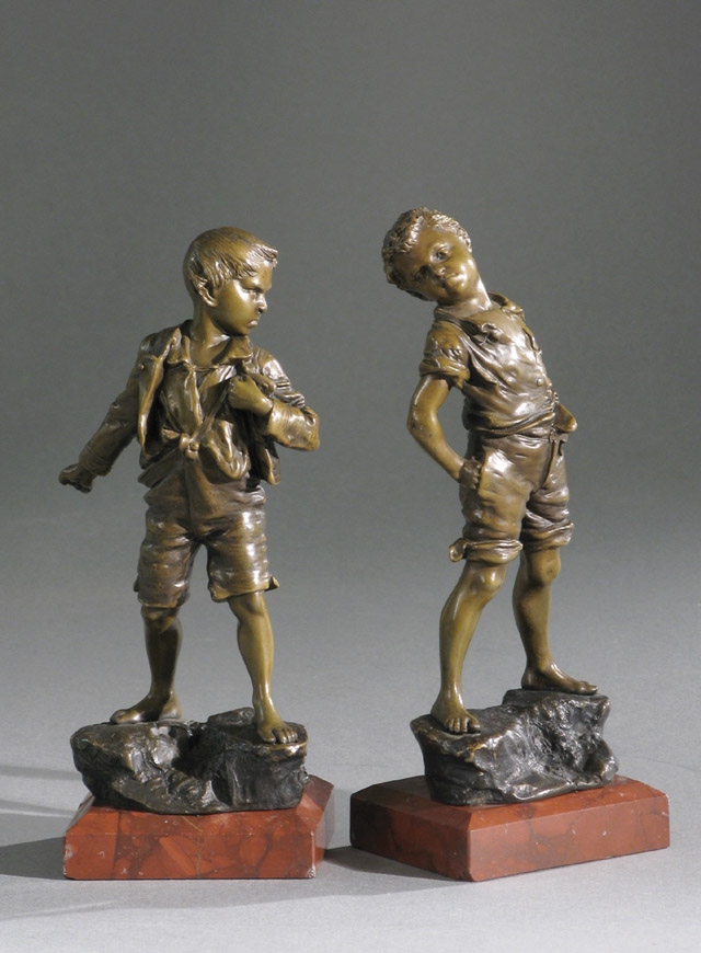 Appraisal: CARL KARL KAUBA PAIR BRONZE FIGURES Austrian - Young barefoot