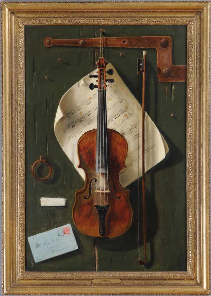 Appraisal: WILLIAM G BECKER TROMPE L'OEIL WITH VIOLIN Oil on canvas