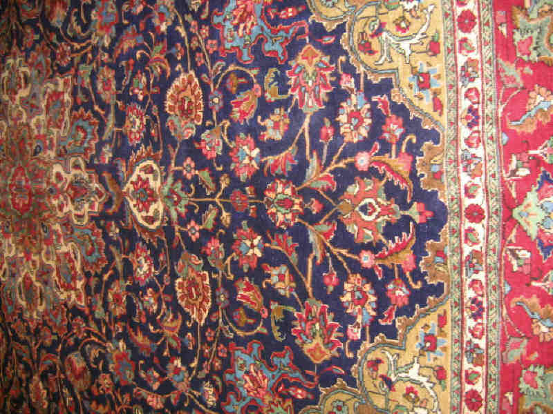 Appraisal: TABRIZ ROOM RUG The indigo field of curvilinear floral design