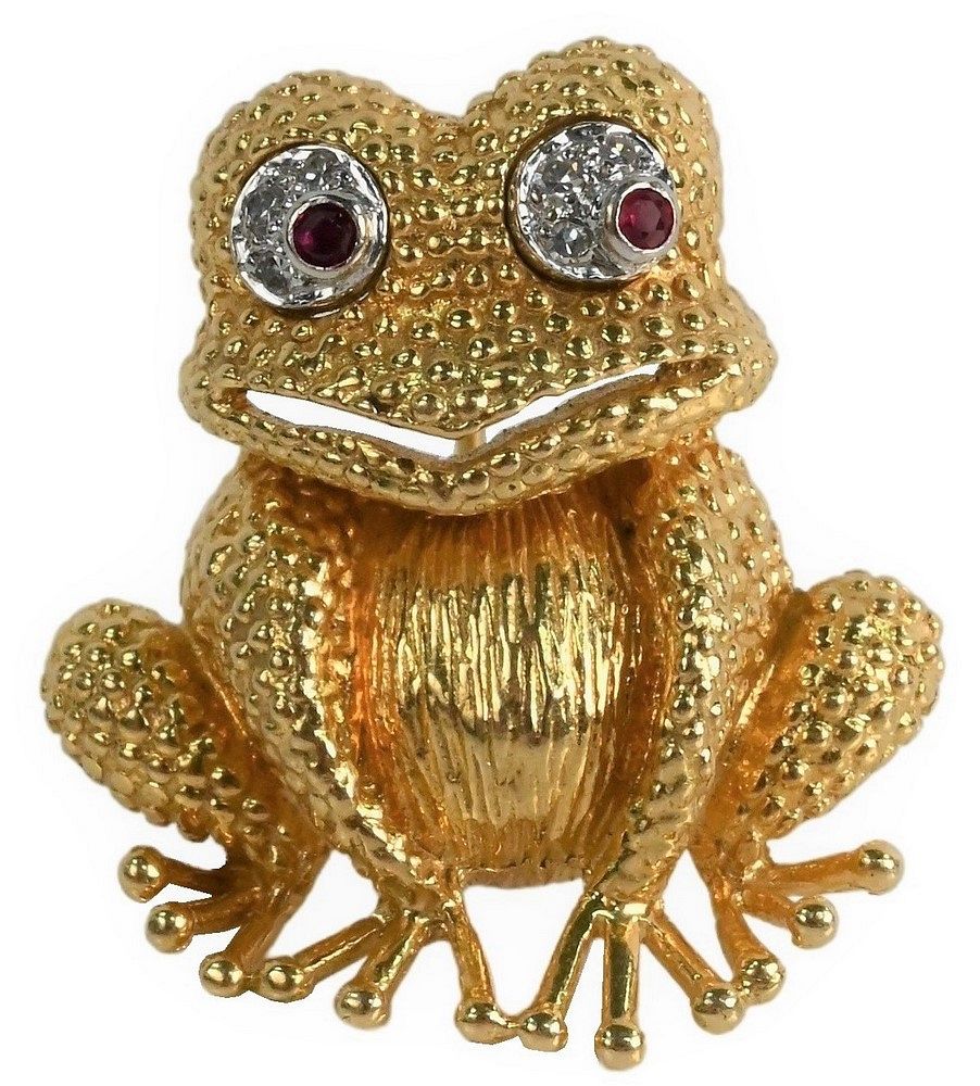 Appraisal: Karat Gold Frog Brooch having diamond and ruby eyes height