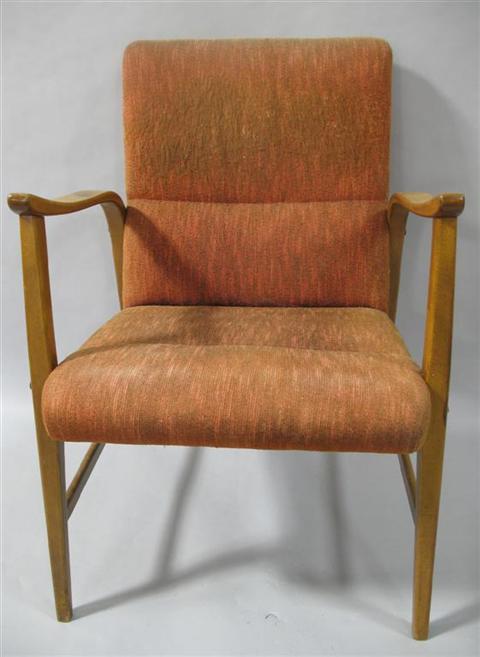 Appraisal: MODERN BENTWOOD ARMCHAIR Padded back and seat upholstered in orange