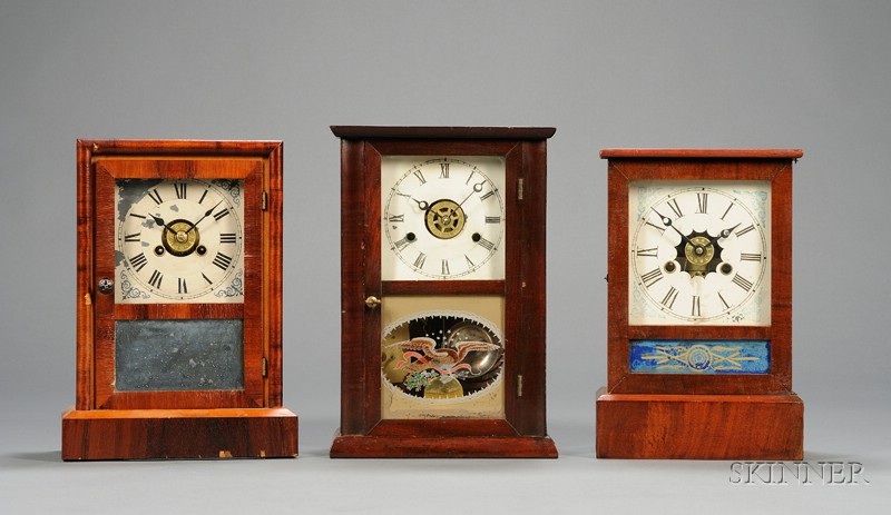 Appraisal: Three Connecticut -Hour Mahogany Cottage Clocks by Various Makers all