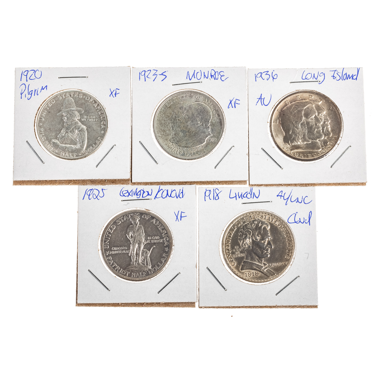 Appraisal: FIVE EARLY COMMEMORATIVE HALF DOLLARS Lincoln AU Unc Cleaned Lexington