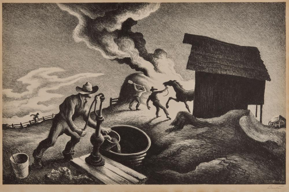 Appraisal: THOMAS HART BENTON American - Fire in the Barnyard lithograph