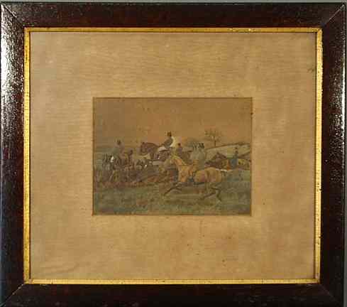 Appraisal: Gouache of foxhunters taking a fence in the manner of