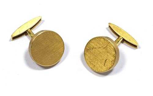 Appraisal: GOLD CUFF LINKS Yellow gold g Casual-elegant solid cuff links