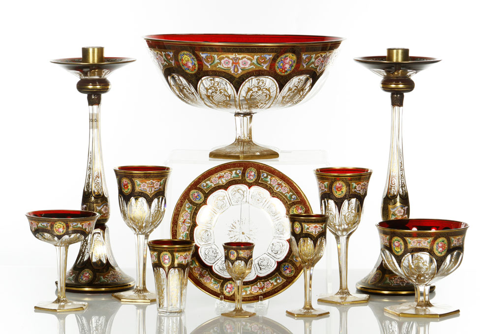 Appraisal: - Bohemian Enamel-Decorated Glass Service Bohemian glass service for six