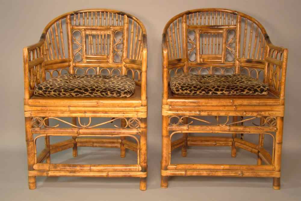 Appraisal: PAIR OF BAMBOO ARMCHAIRS Each arched cresting continuing to arms