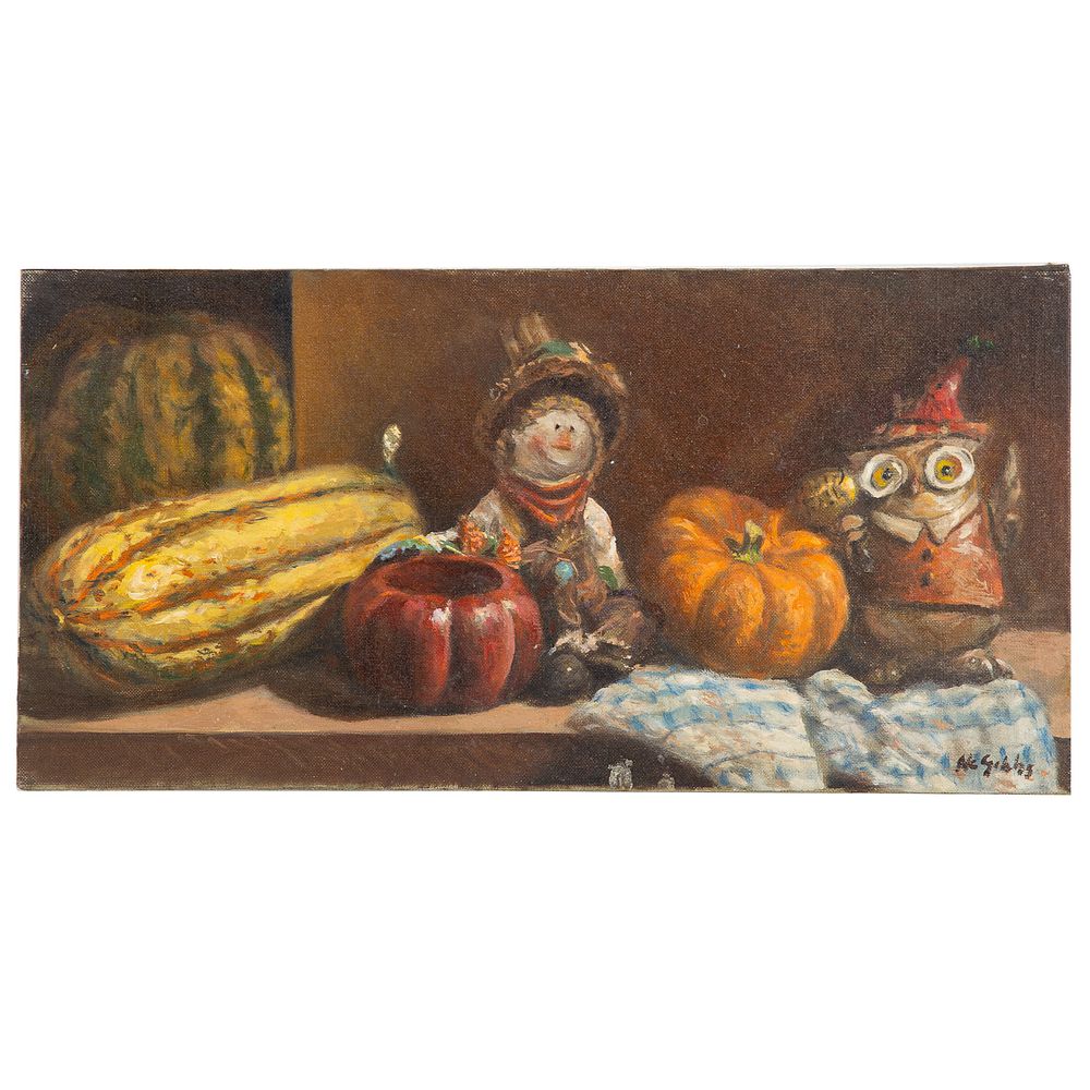 Appraisal: Nathaniel K Gibbs Still Life with Scarecrow oil American -