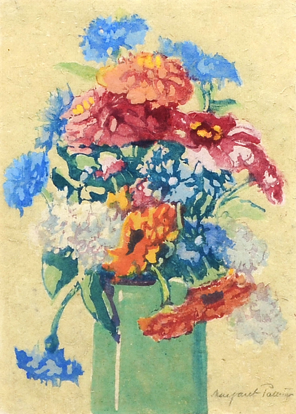 Appraisal: PATTERSON Margaret Indonesian - Still Life of Carnations Color Woodblock