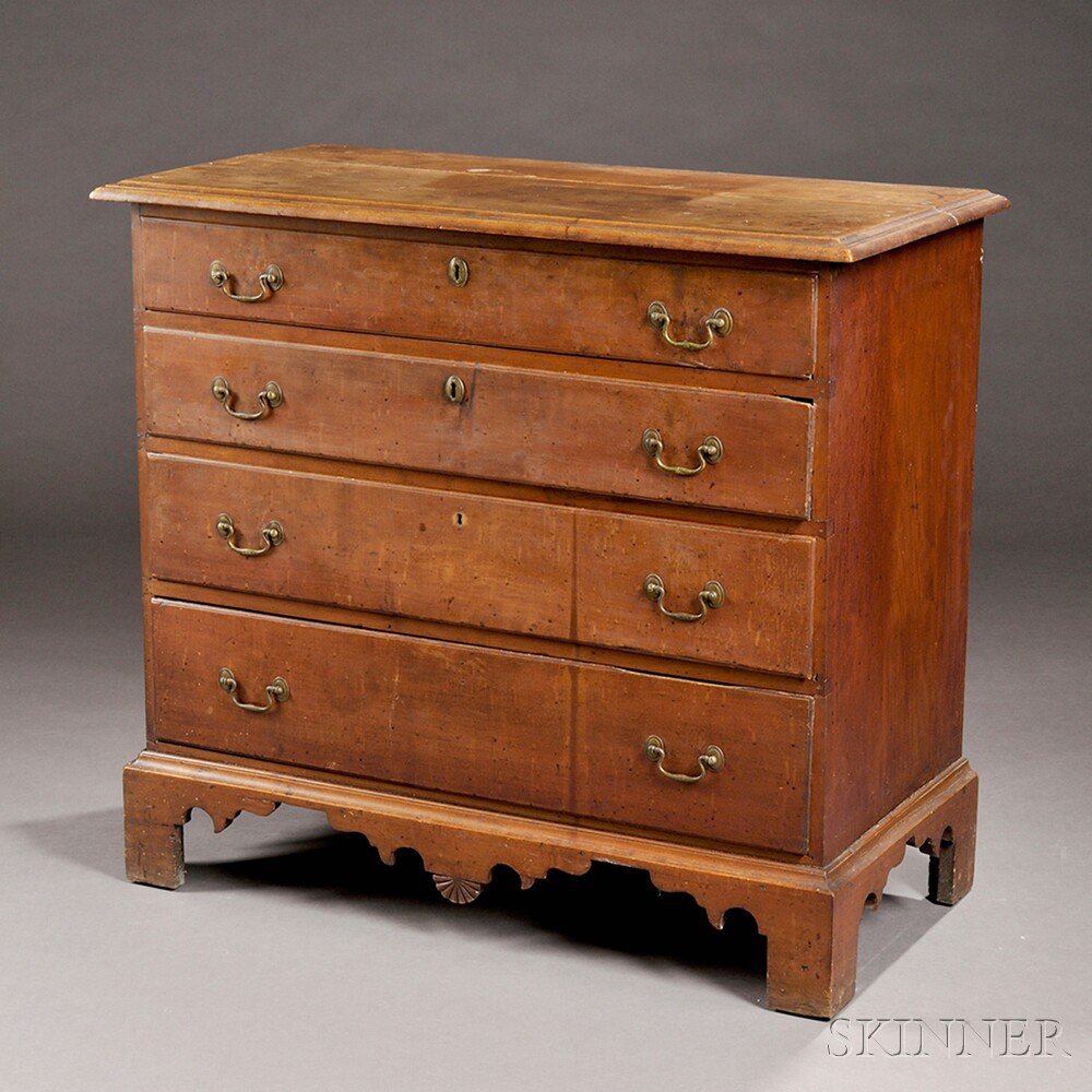 Appraisal: Maple Chest of Drawers Massachusetts late th century the overhanging