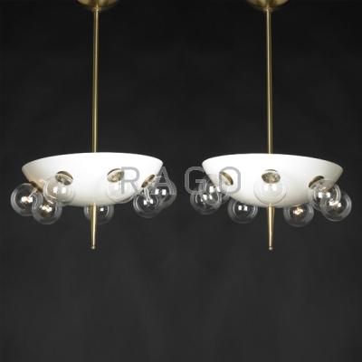 Appraisal: ITALIAN MODERN Pair of pendant lamps s Brass enameled metal