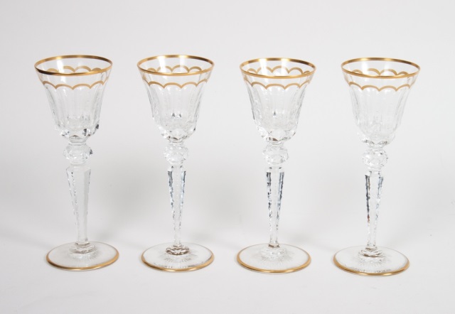 Appraisal: b Four Saint Louis cut crystal sherry glasses parcel gilt