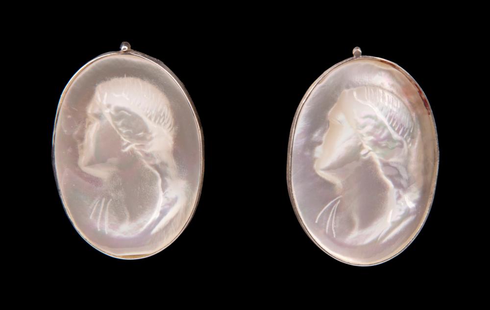 Appraisal: Pair of Mario Villa Nicaraguan New Orleans - Mother-of-Pearl Cameo