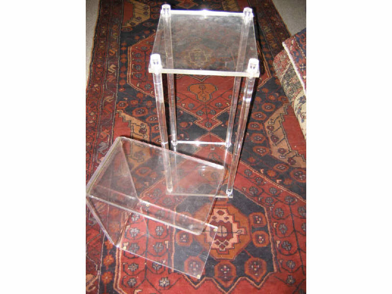 Appraisal: TWO ACRYLIC STANDS Two tier stand supported by four columns