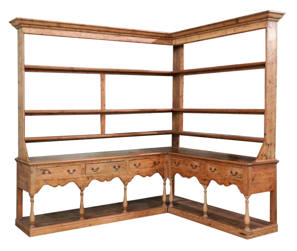 Appraisal: LARGE WELSH DRESSER-STYLE PINE CORNER UNITmade from antique elements the